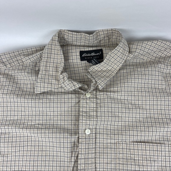Eddie Bauer Button Up Shirt Mens XL Tall Tan Black Plaid - Picture 3 of 8